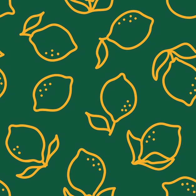 Yellow outline lemons seamless pattern with green background.