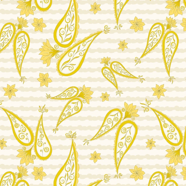 Yellow Paisley Floral with Stripes Pattern