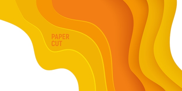 Yellow paper cut banner with 3D slime abstract background and yellow waves layers.