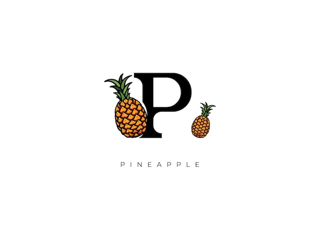 Yellow PINEAPPLE FRUIT Vector Great combination of Pineapple Fruit symbol with letter P