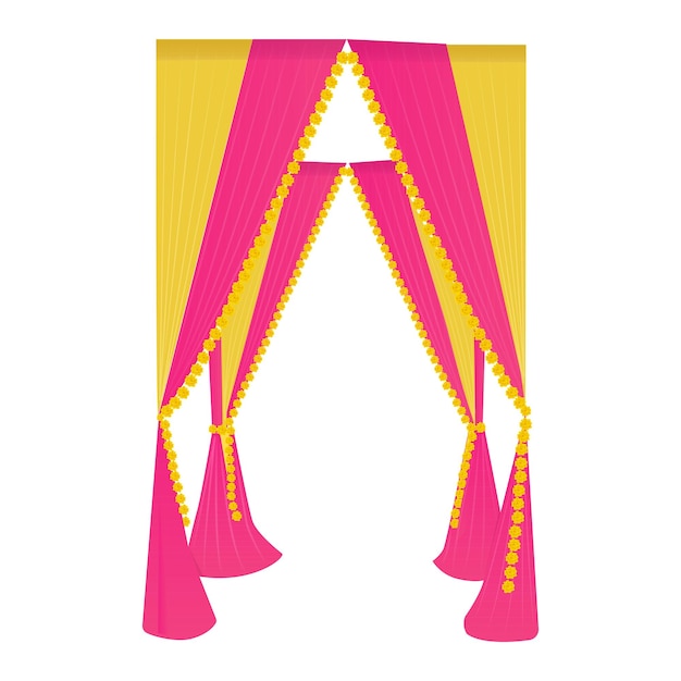 Yellow pink curtain vector illustration for indian wedding haldi mehendi event decor and invite