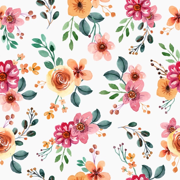 Yellow and Pink Pretty Floral Watercolor Seamless Pattern