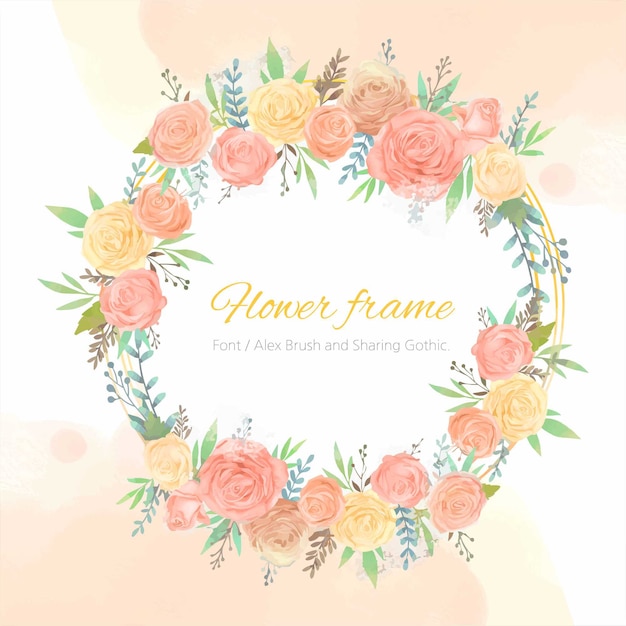 Yellow and pink rose flower circle frame.