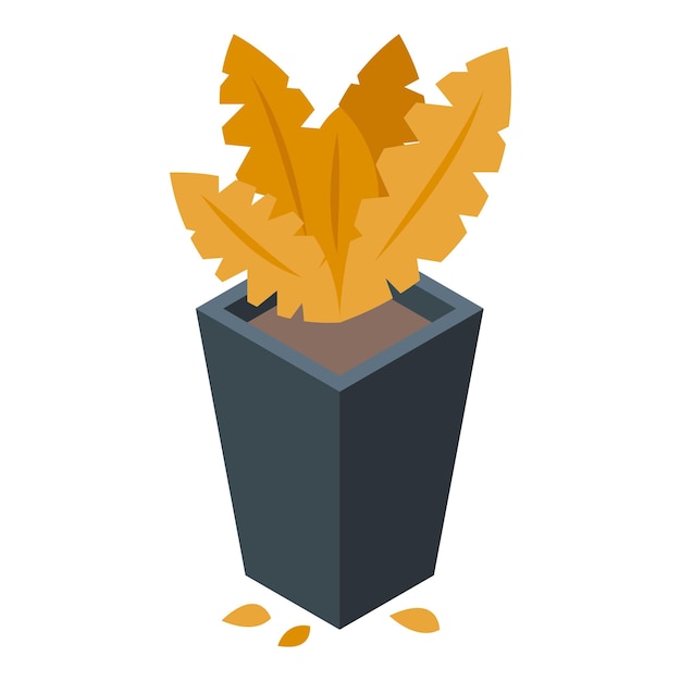 Vector yellow plant losing its leaves in pot isometric illustration