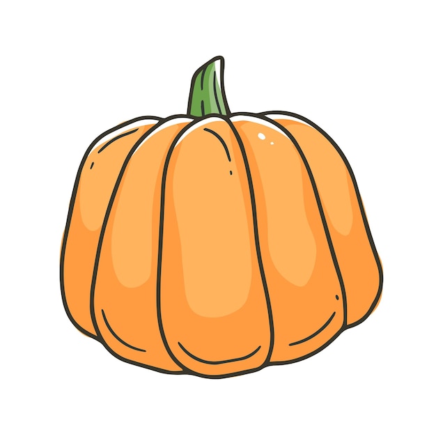 Yellow plump pumpkin in simple cartoon doodle style Illustration isolated on white background