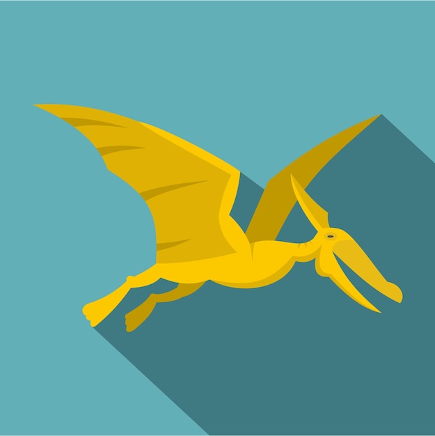 Yellow pterosaurs dinosaur icon Flat illustration of yellow pterosaurs dinosaur vector icon for web isolated on baby blue background