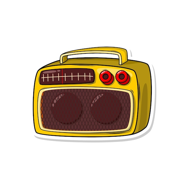 a yellow radio that has a red knob on it