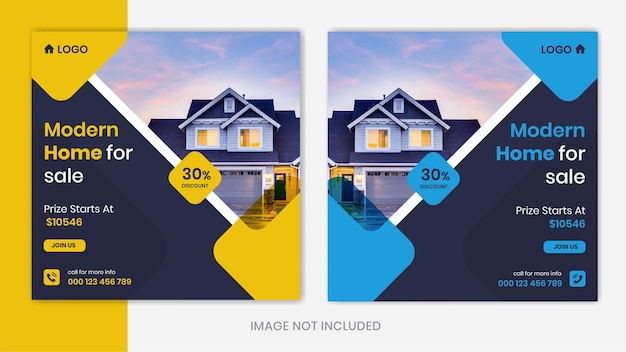 Yellow Real Estate house social media post banner vector