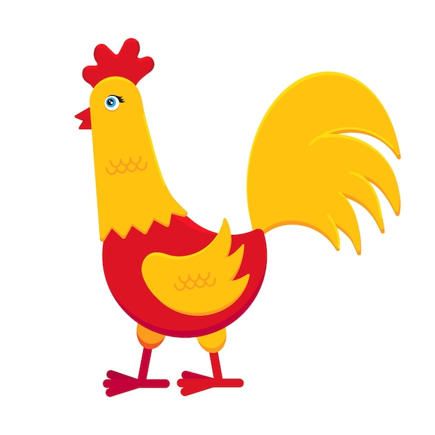 Yellow and red cock rooster flat style design vector illustration