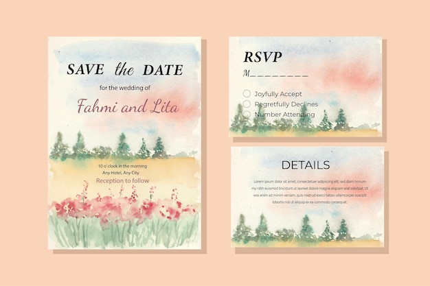 Yellow and Red Flower Field Watercolor Wedding Template