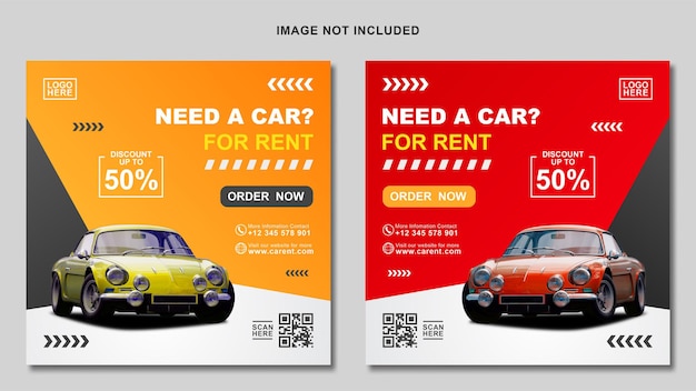 Yellow And Red Social Media Car Rental Banner Template