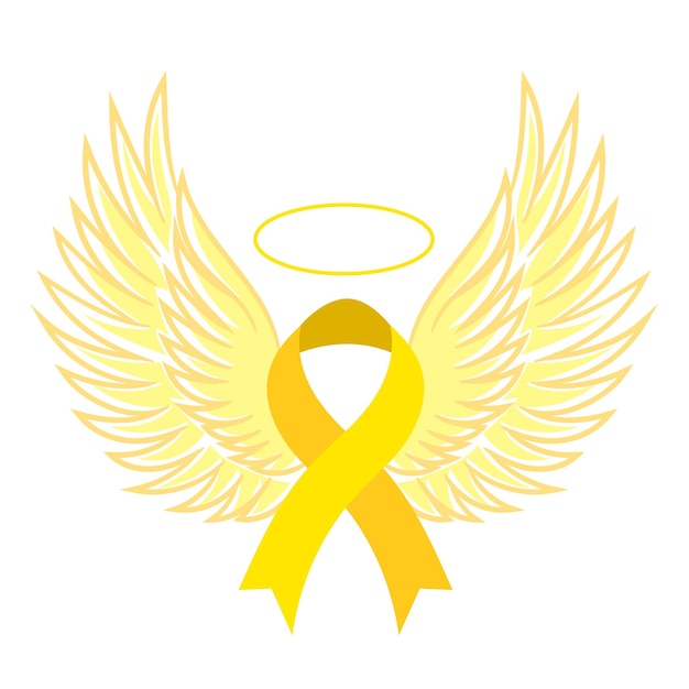 Yellow ribbon with angel wings. Childhood Cancer Awareness Ribbon