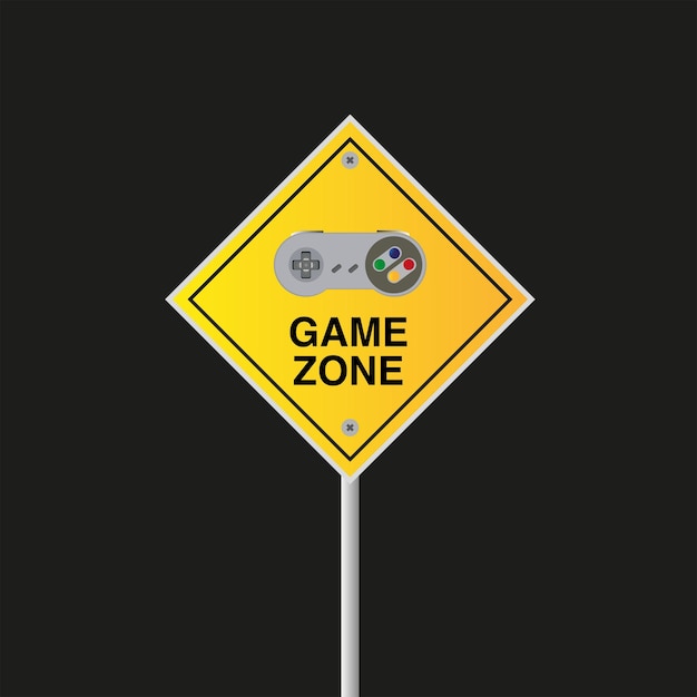 Yellow Road sign Gamer Zone Vector illustration