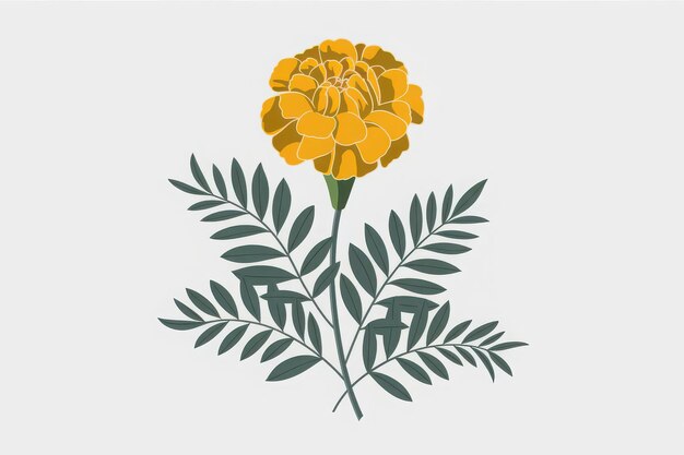 Vector a yellow rose with green leaves and leaves