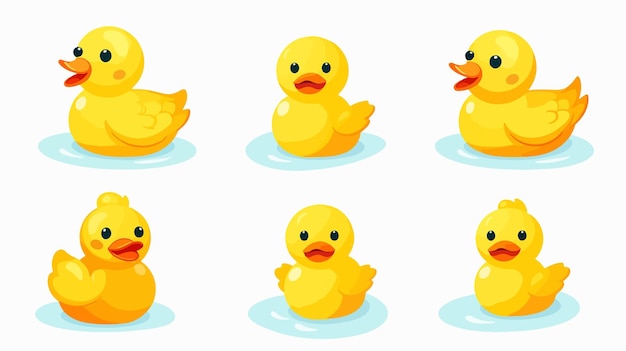 Yellow Rubber Duck Bath Toy Icon Set Isolated