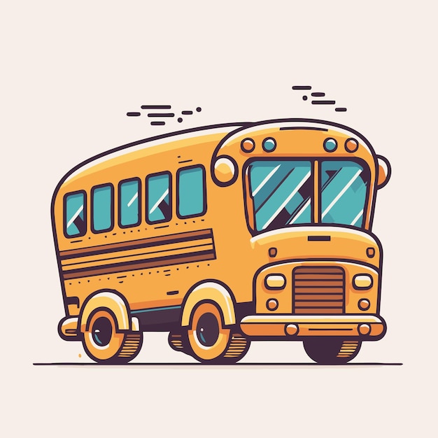 Yellow school bus flat color vector icon logo illustration