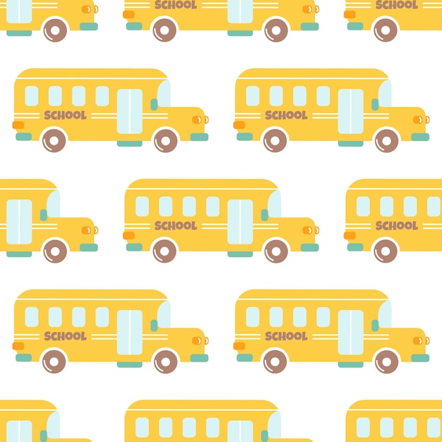 Yellow school bus vector seamless pattern on white background Back to school