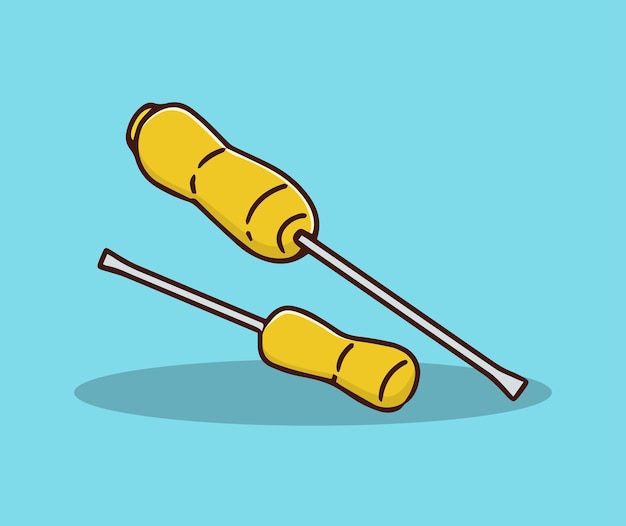 yellow screwdriver hand drawing illustration