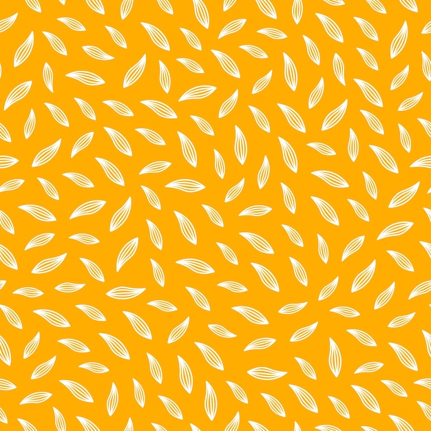 Yellow seamless pattern with white abstract leaves