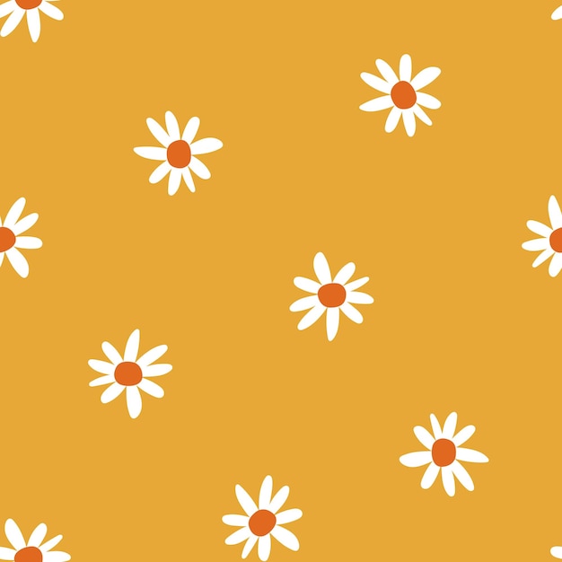 Yellow seamless pattern with white daisies