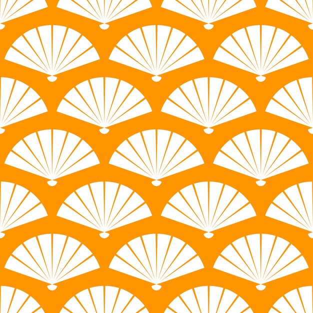 Vector yellow seamless pattern with white japanese fan