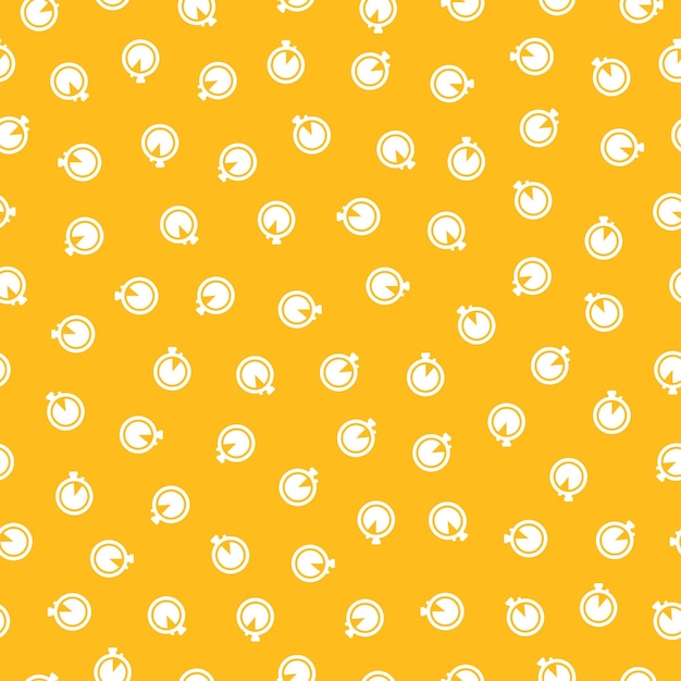 Yellow seamless pattern with white stopwatch.