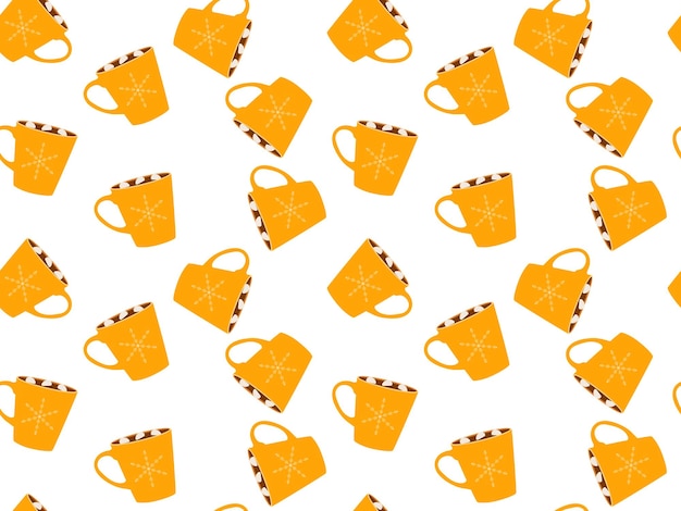 Yellow Seamless winter hot drinks pattern Vector flat repeated background