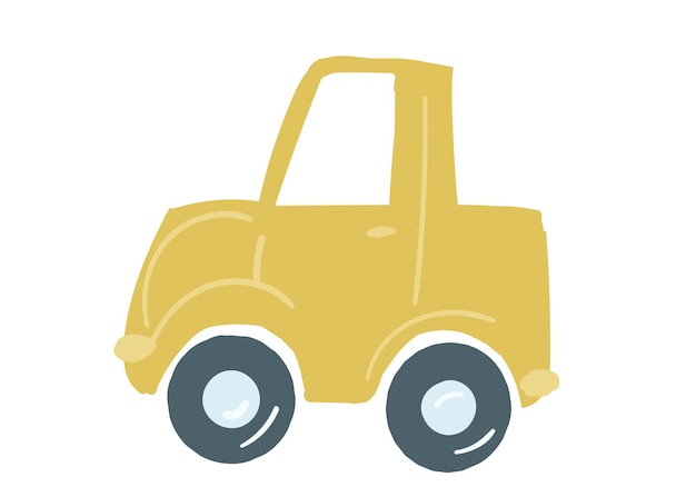 Yellow sedan car isolated car with a trunk hand drawn cartoon style vector illustration