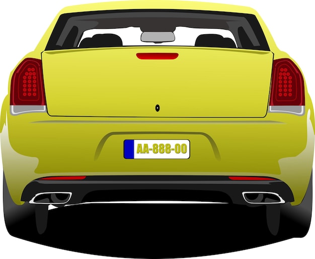 Vector yellow sedan car rear view vector colored 3d illustration