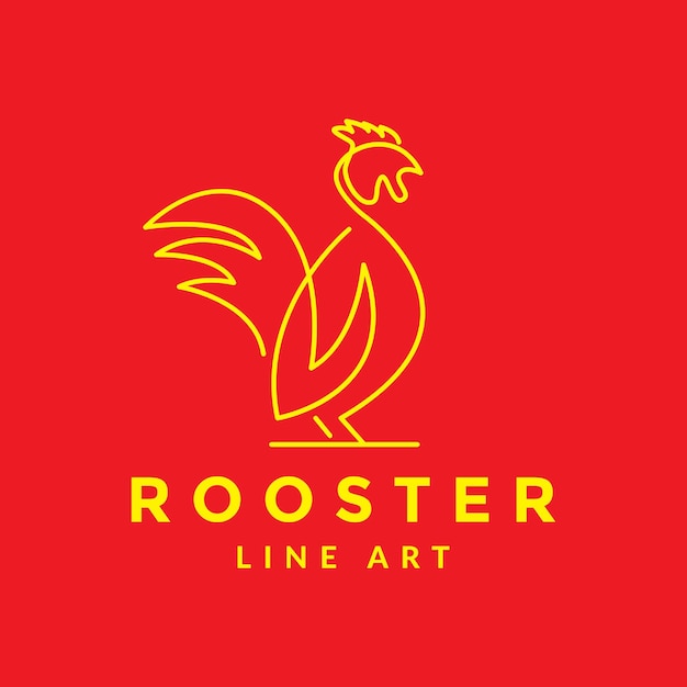 Vector yellow single line chicken rooster logo design vector graphic symbol icon illustration creative idea