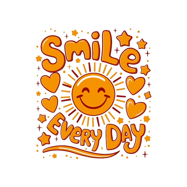 a yellow smiley face with the words smile every day print ready and typography t shirt design