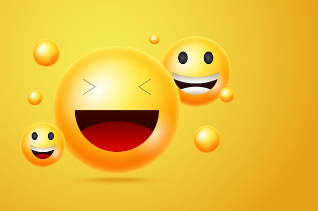 Yellow smileys vector background. Emoticons or smileys with funny and happy facial expressions in yellow blank space background for text or presentation. Vector illustration.