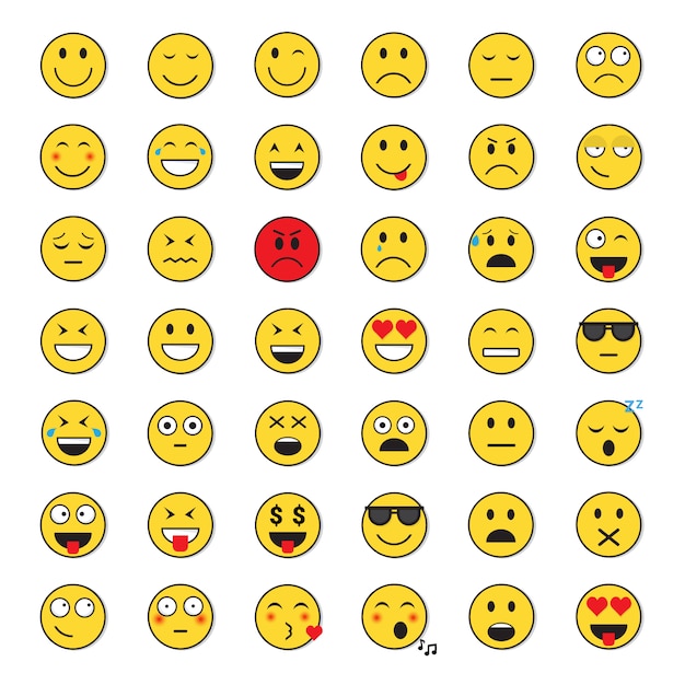 Vector yellow smiling face positive and negative people emotion icon set