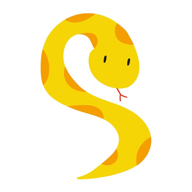 Vector yellow snake childish design illustration on white background flat design