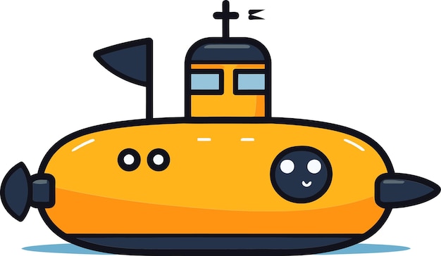 Vector a yellow submarine with a black and yellow face is shown with a black arrow pointing to the right