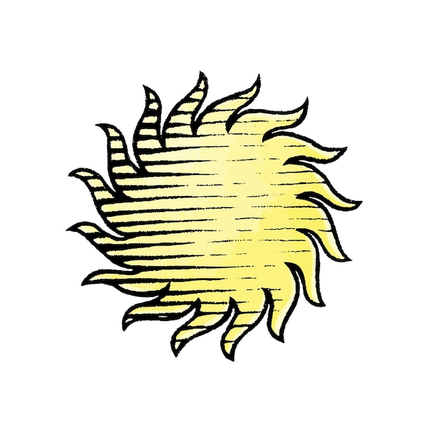 Yellow Sun Scratchboard Engraved Vector