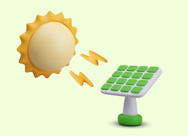 Yellow sun shines on solar panel Concept of accumulation and transformation of natural energy