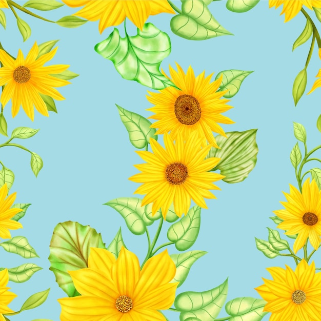 Yellow sunflowers seamless pattern