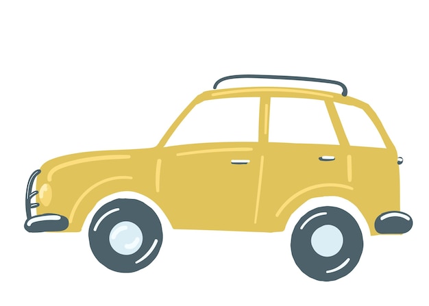 Yellow suv passenger car insulated car with roof rack hand drawn cartoon style vector illustration