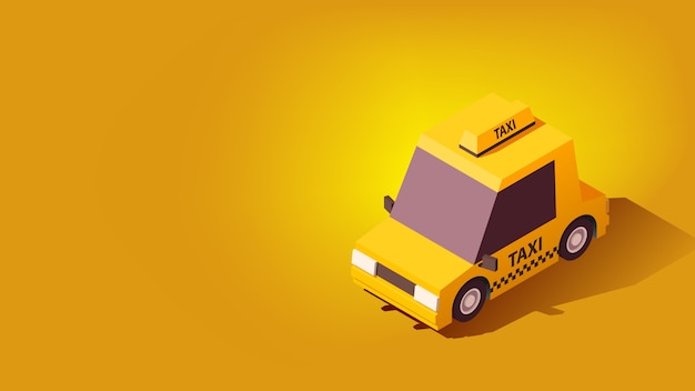 Yellow Taxi Car. on City Landscape Background. IsoFlat Styled Illustration.