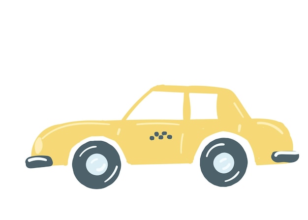 Yellow taxi car isolated sedan car passenger taxi with a trunk hand drawn cartoon style vector