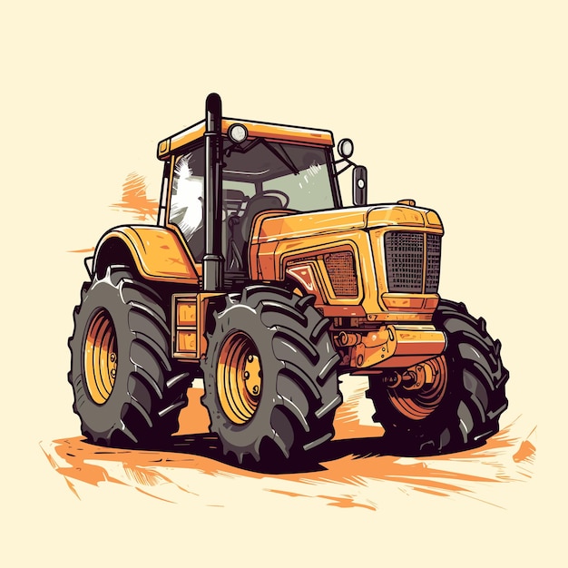 A yellow tractor with a black tire on the front.