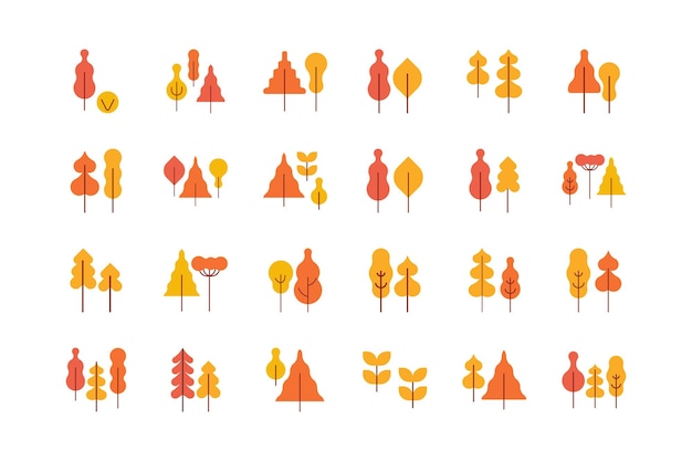 Yellow tree flat illustration set