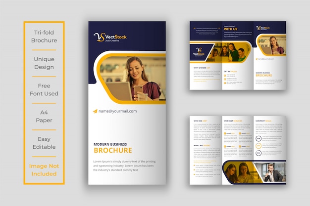 Yellow trifold business brochure template