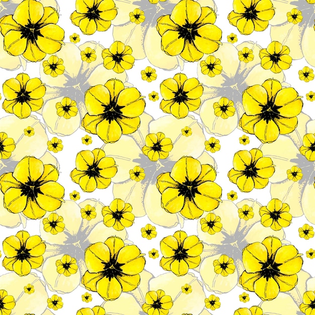 Yellow tulip hand drawn watercolor seamless pattern