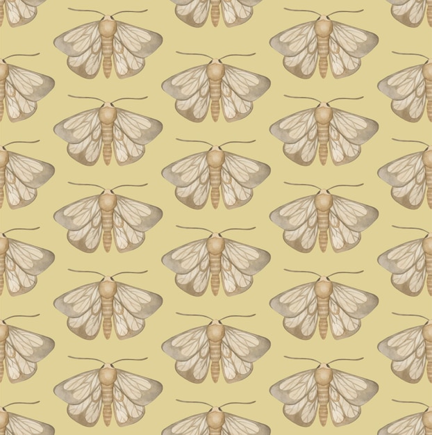 YELLOW VECTOR SEAMLESS PATTERN WITH WATERCOLOR MOTHS