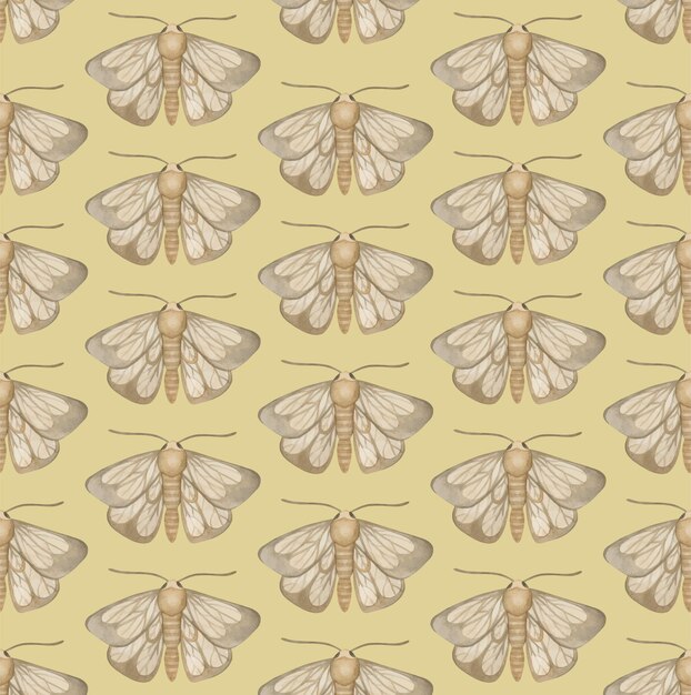 Vector yellow vector seamless pattern with watercolor moths