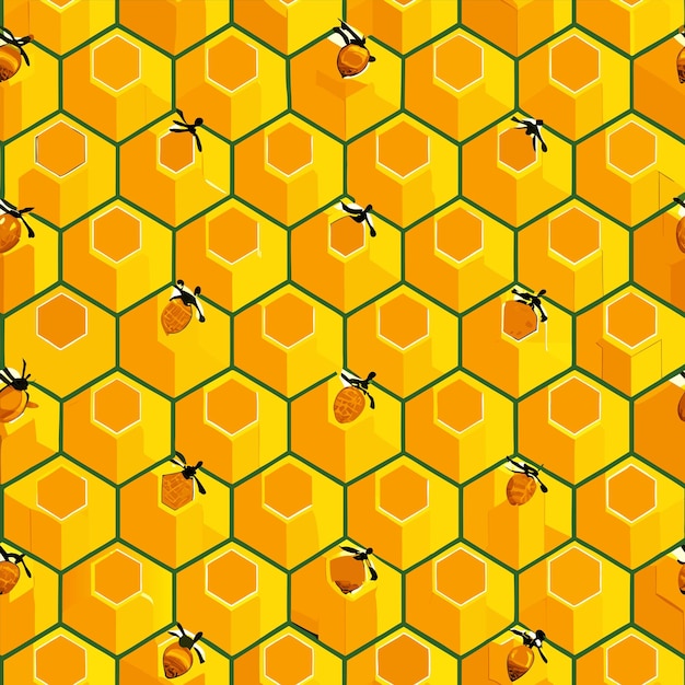 Vector a yellow wall with bees and honeycombs