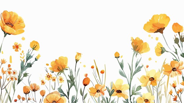 Vector yellow watercolor flowers frame background for design