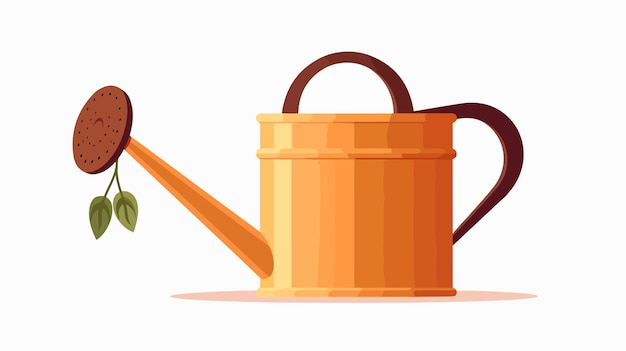 Vector a yellow watering can with a wooden handle and a wooden spoon in it